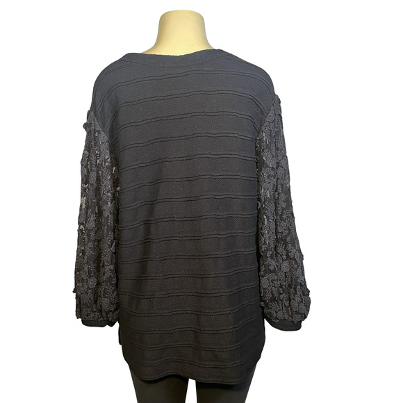 Anthropologie Eri + Ali Sweater Womens XL Black Lace Balloon Sleeve Knit - Picture 4 of 13